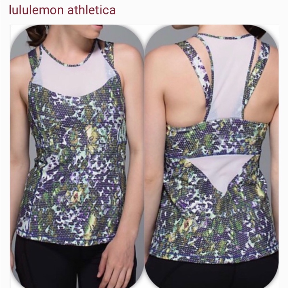 Lululemon Green Mesh Polka Dot Foloral-Active Running The City Tank -Size 6 - Picture 1 of 11